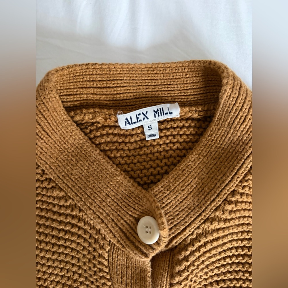 Alex Mill 100% cotton golden khaki brown Nico sweater cardigan sz S - Picture 2 of 12